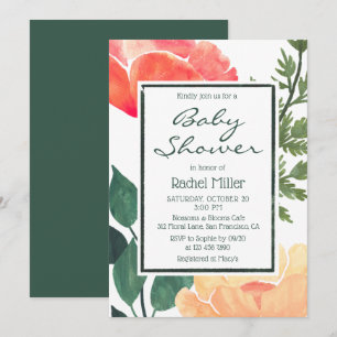 Invitation Douce Fête de Bébé Florale Aquarelle Rose