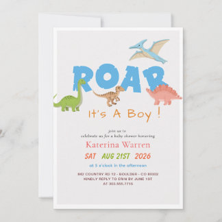Invitation Douce Fête de Bébé Garçon Dinosaure Mignon