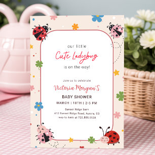 Invitation Douce Fête de Bébé Ladybug Moderne Fleur Sauvage