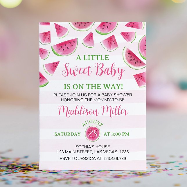 Invitation Douce Fête de Bébé Pastèque Rose (Créateur téléchargé)