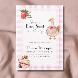Invitation Douce Fête de Bébé Rose au Gingham de Cottage
