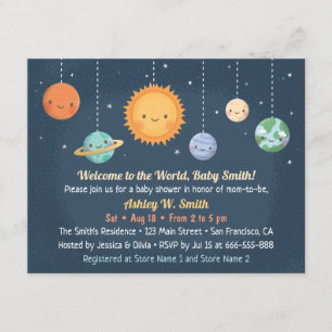 Invitation Douce Fête de Bébé sur le Thème de l'Espace avec l