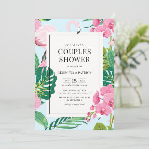 Invitation Douce Fête de Couple Été Flamant Tropical et Orchi