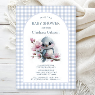 Invitation Douce Fête de Naissance avec Oiseau Mignon et Fleu