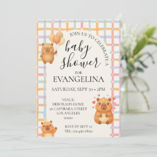 Invitation Douce Fête de Naissance de Capybara à l'Aquarelle