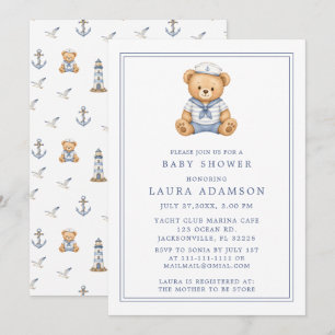Invitation Douce Fête de Naissance de Marin Ourson Mignon