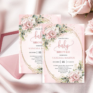 Invitation Douce Fête de Naissance Fille Floral Boho Rose