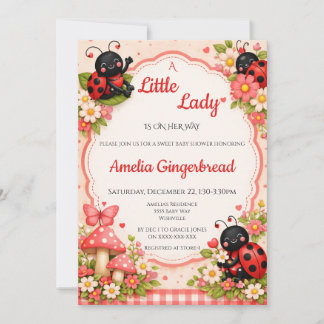 Invitation Douce Fête de Naissance Florale avec Coccinelle à