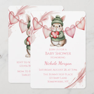 Invitation Douce Fête de Naissance Lapin Aquarelle