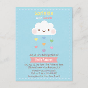 Invitation Douce Fête de Naissance Nuage Arc-en-Ciel Cœurs Bé