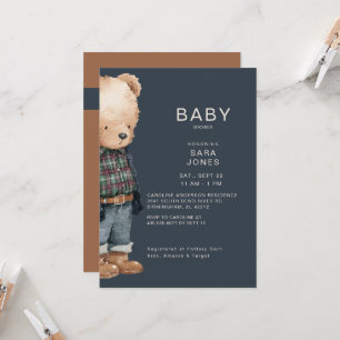 Invitation Douce Fête de Naissance Ourson à l'Aquarelle Garço