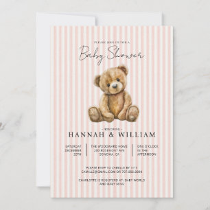 Invitation Douce Fête de Naissance Ourson à Rayures Roses