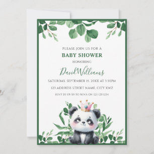 Invitation Douce Fête de Naissance Panda avec Feuillage et Ve