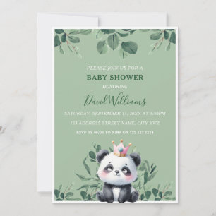 Invitation Douce Fête de Naissance Panda avec Feuillage Vert