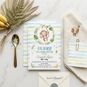 Invitation Douce Fête de Naissance Singe Aquarelle Jungle