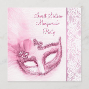 Invitation Douce fête de seize ans rose masquée