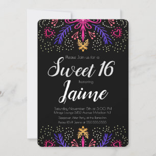 Invitation Douce Fête des Seize Ans Floral Chic à Points