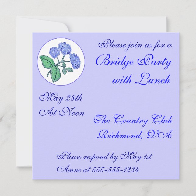 Invitation Douce Fête du Pont Hydrangea (Devant)