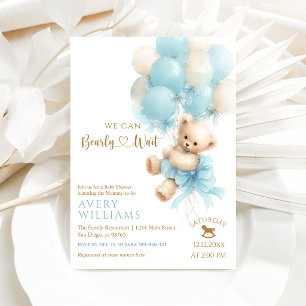 Invitation Douce Fête Teddy Bear Bleu Baby Boy