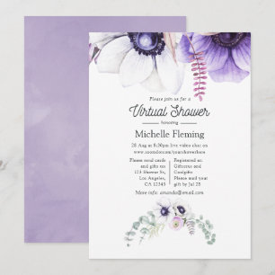 Invitation Douce Fête Virtuelle de Bébé Fleurie Aquarelle Vio