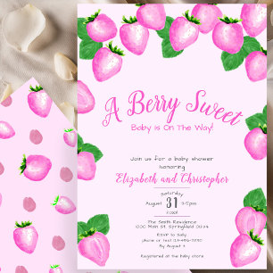 Invitation Douce Fille au Fraise Rose Fête Prénatale