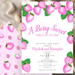 Invitation Douce Fille au Fraise Rose Fête Prénatale