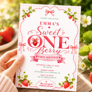 Invitation Douce Fille aux Fruits Rouges 1er Anniversaire