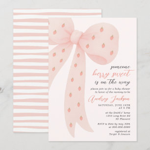Invitation Douce Fille aux Fruits Rouges Ruban Rose Coquette