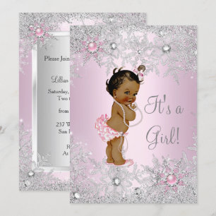 Invitation Douce Fille Rose Fille Baby Shower Flocon de Neige