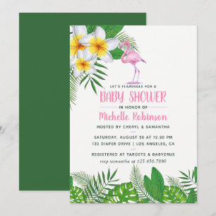 Invitation Douce Fille Tropicale Aquarelle Flamant Rose Baby