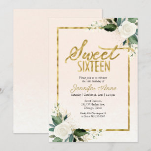 Invitation Douce Fleur de 16 ans Délicate Fleur de Blanche Ro