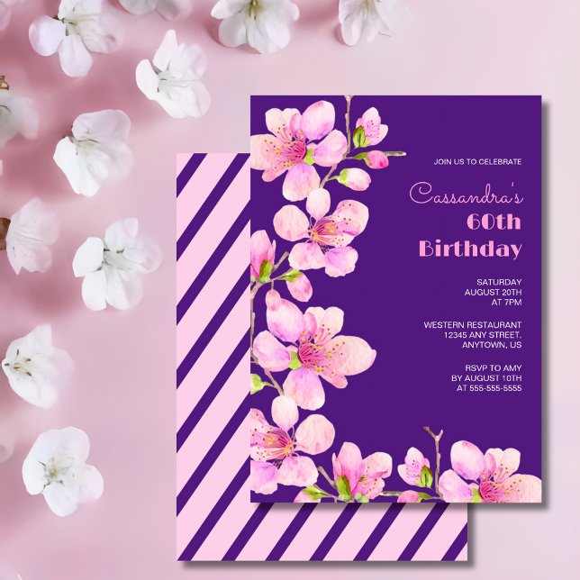Invitation Douce Fleur de Cerisier Rose Sakura Violet Anniver (Créateur téléchargé)