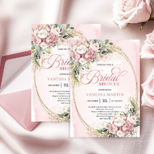 Invitation Douce Florale de Mariage Rose Goldée