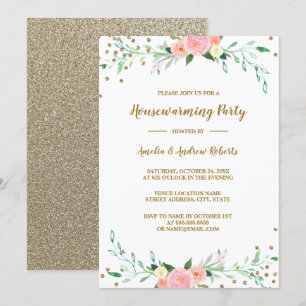 Invitation Douce Florale Étincelle Confettis Fête de Chauffag