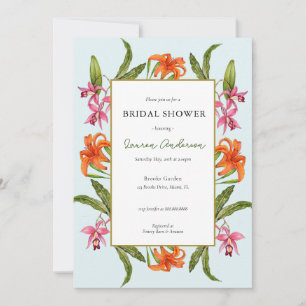Invitation Douce Florale Tropicale Aqua et blanc pour une Bab