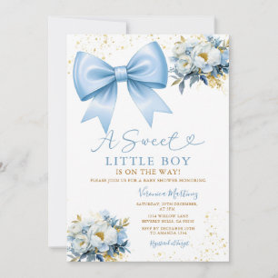 Invitation Douce Garçon Bleu Nœud Papillon Floral Fête de Nai