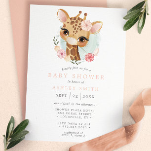 Invitation Douce girafe florale aquarelle pour Baby Shower fi