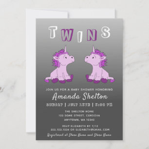 Invitation Douce Licorne Rose Filles Jumelles Baby Shower