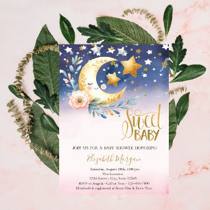 Invitation Douce Lune Fleur Bébé Shower