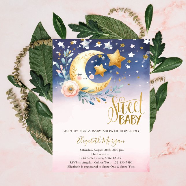 Invitation Douce Lune Fleur Bébé Shower (Créateur téléchargé)