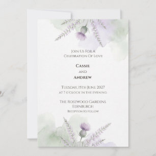 Invitation Douce Mariage Aquarelle Chardon Écossais Lavande