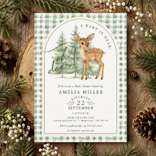 Invitation Douce Mariage au Gingham Vert Oh Cerf Genre Neutre