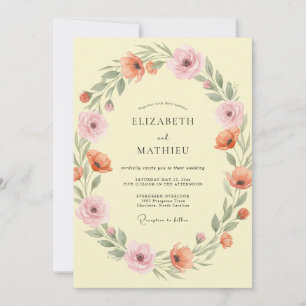 Invitation Douce Mariage Floral aux Pêches Jaune