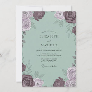 Invitation Douce Mariage Mauve Céladon Pétales