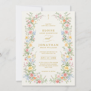 Invitation Douce Mariage Orné de Printemps Tout en Un Or
