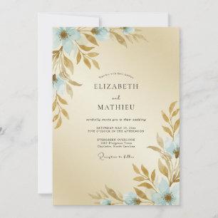 Invitation Douce Mariage Peint Aqua Champagne