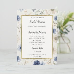Invitation Douce Mariée Fleurie Bleue Blanche