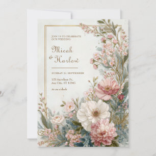 Invitation Douce Mariée Fleurie Botanique Romantique en Crème