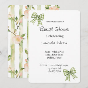 Invitation Douce Mariée Florale Rubans Verts Blancs