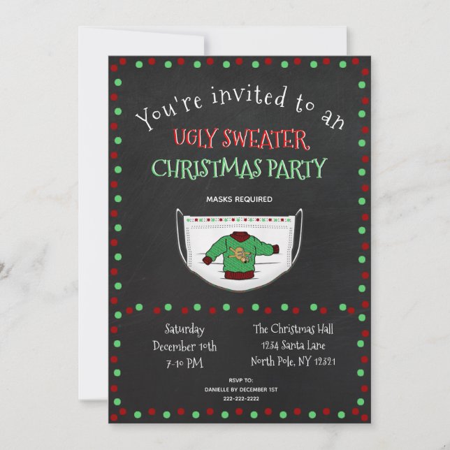 Invitation Douce moche fête de Noël Distances sociales (Devant)